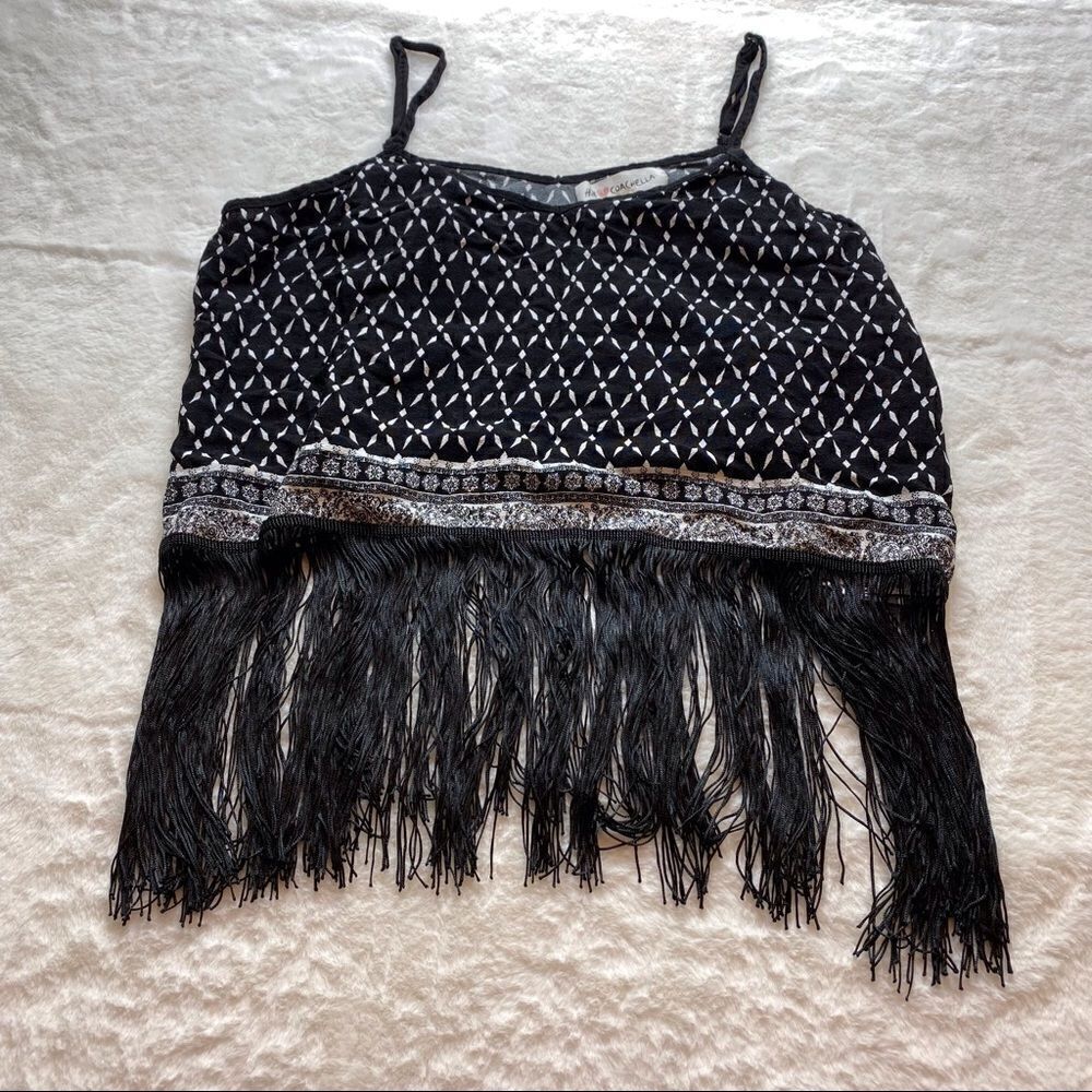 H&M Coachella Black and White Cropped Tank with Fringed Bottom Size 14
